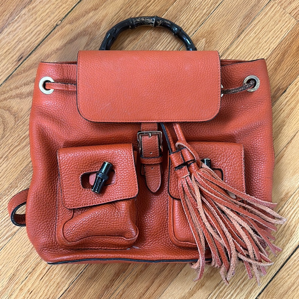 Blood Orange Leather Backpack With Adjustable Straps